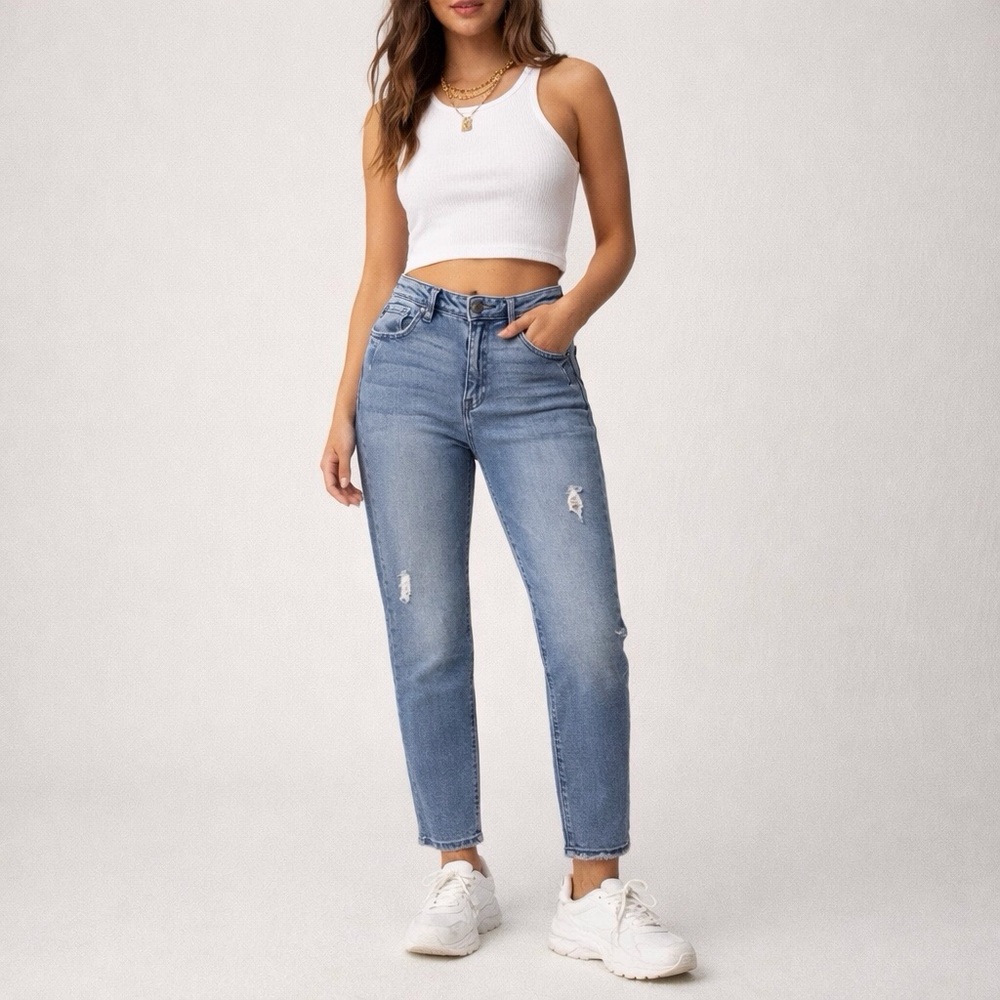KanCan 11(29) Distressed Women’s Jeans Tapered Leg Stretch KC8575M